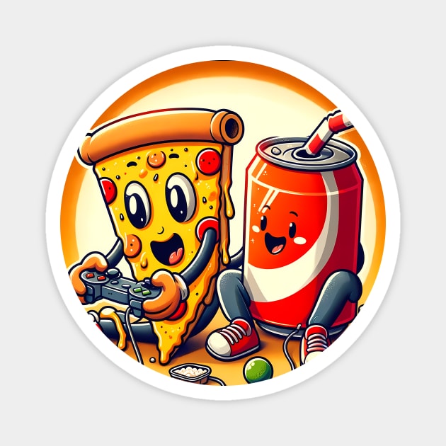 Funny Pizza and Soda playing Games Magnet by logiamerch